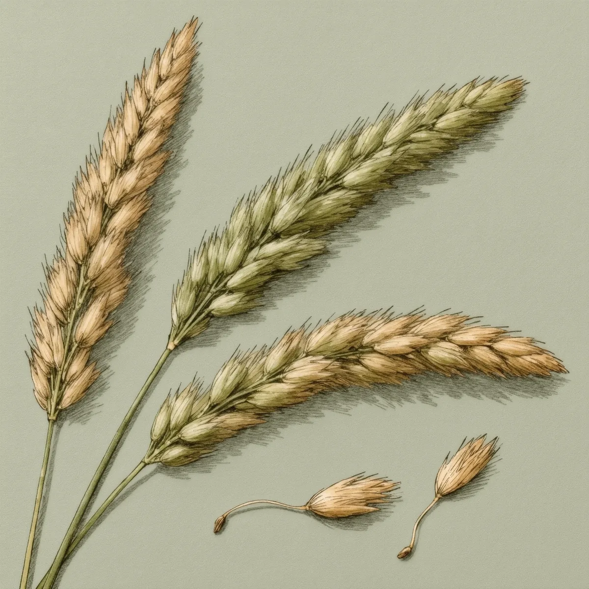 An illustration of foxtails and grass seeds