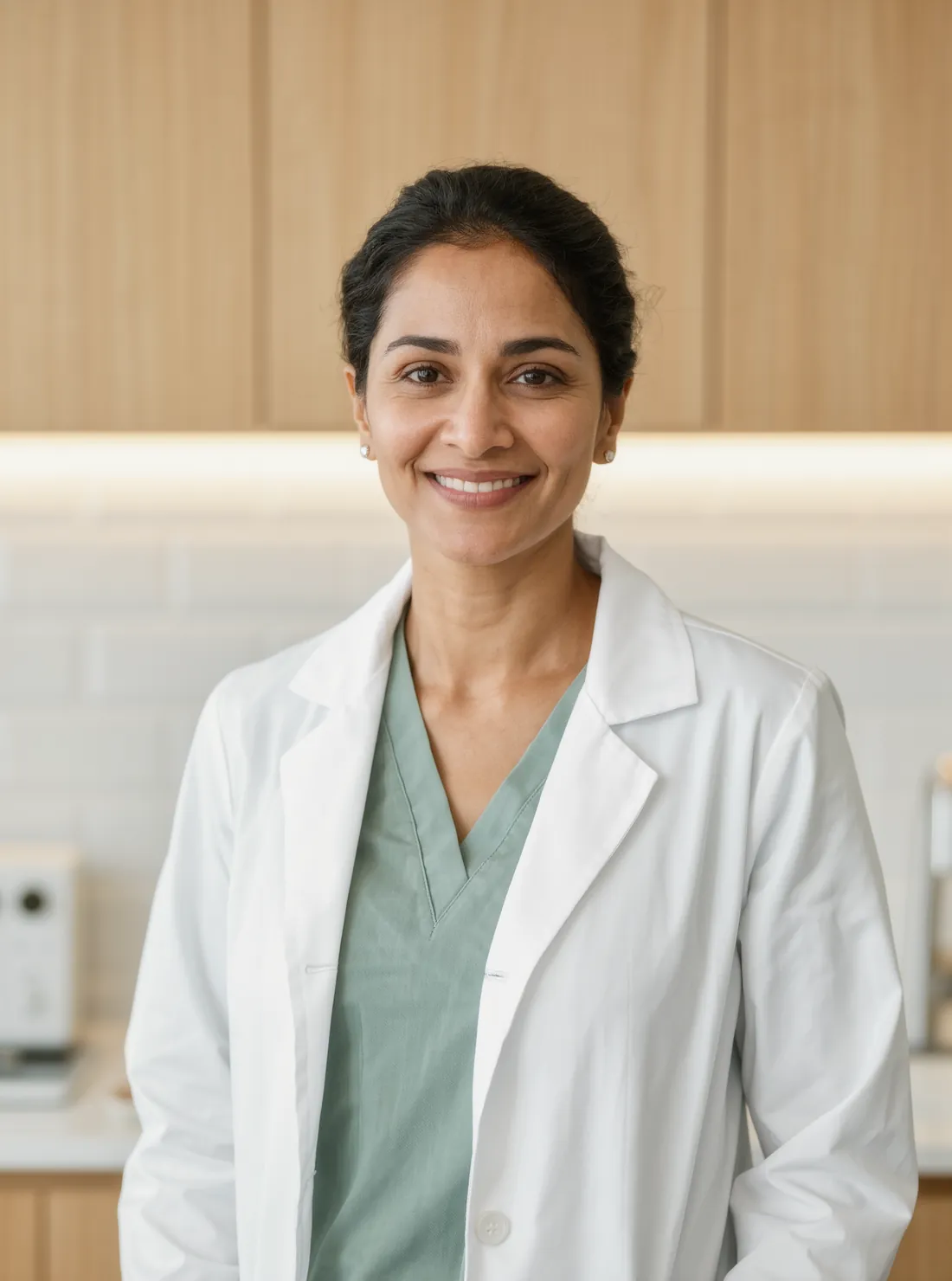 Dr. Leena Sethuraman, smiling in the office